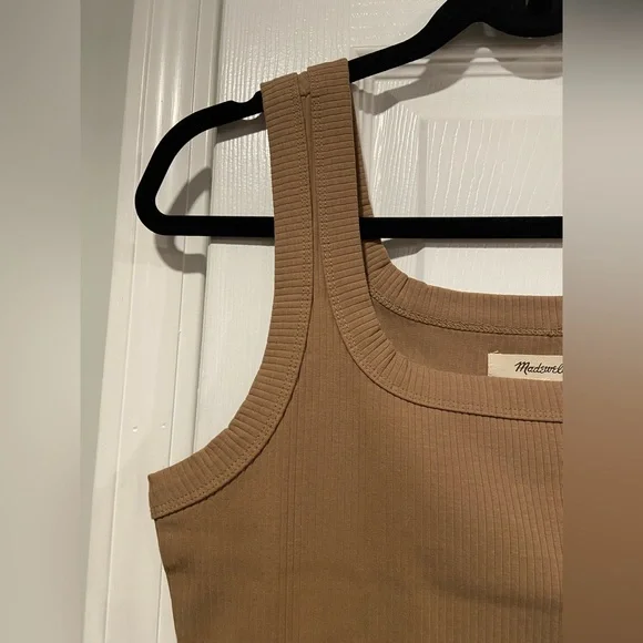 NWOT Madewell Ribbed Size M Brown Square Neck Crop Tank Top Fitted - Picture 3 of 9